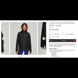 Lululemon StretchSeal Relaxed Fit Rain Jacket, Black, Size 6